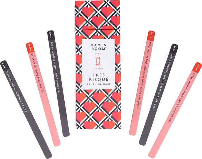 Tre Risque Truth Or Dare Game box with challenge sticks for couples' fun and playful conversations.