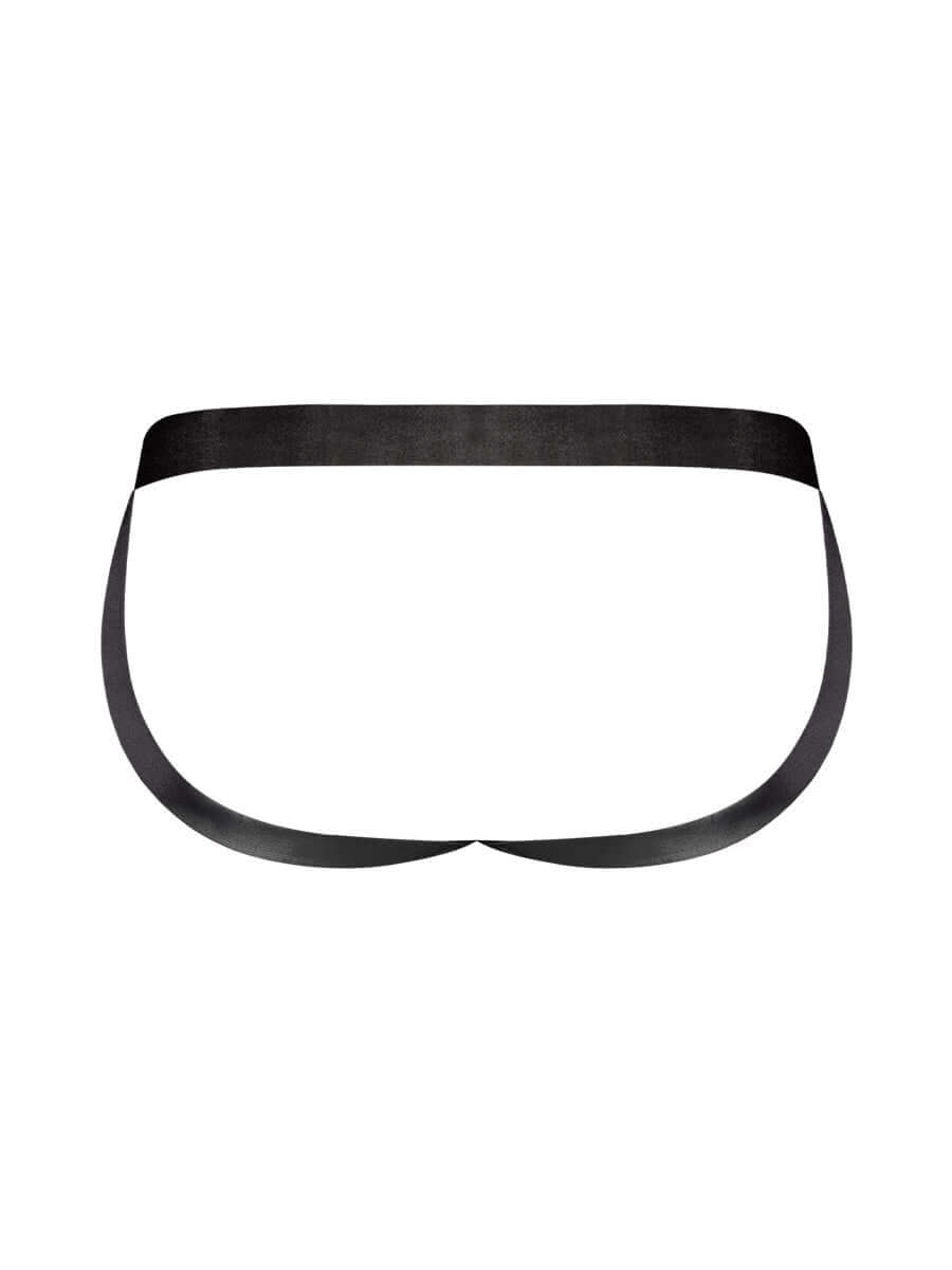 Rear view of Hocus Pocus Uplift Jock in purple, large/x-large size, showing the sleek satin waistband and contoured support pouch.