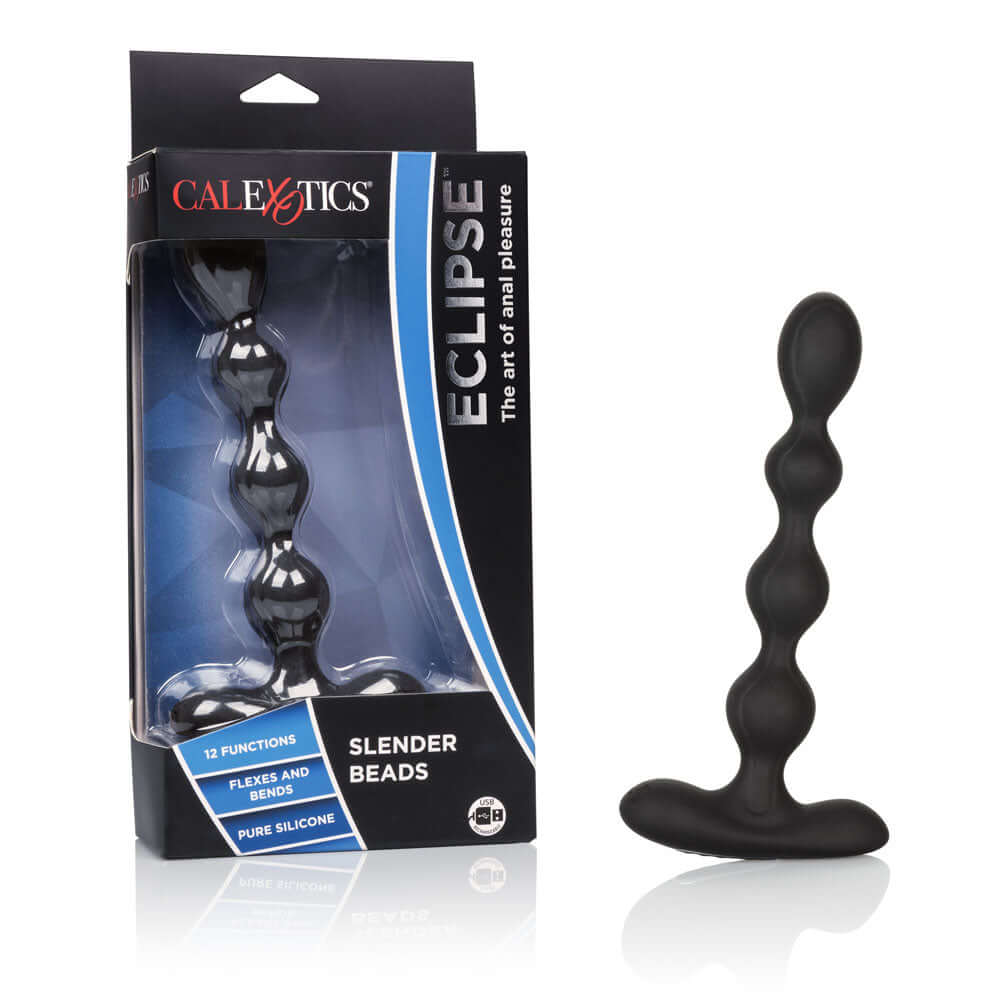 Eclipse Slender Anal Beads Vibrator in packaging with sleek design and multiple beads for anal pleasure.
