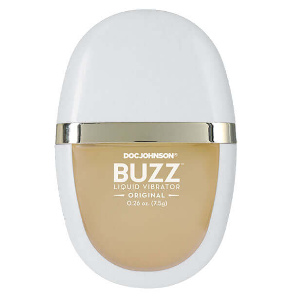 Buzz Liquid Vibrator Intimate Arousal Gel 0.26 Oz bottle with sleek design.