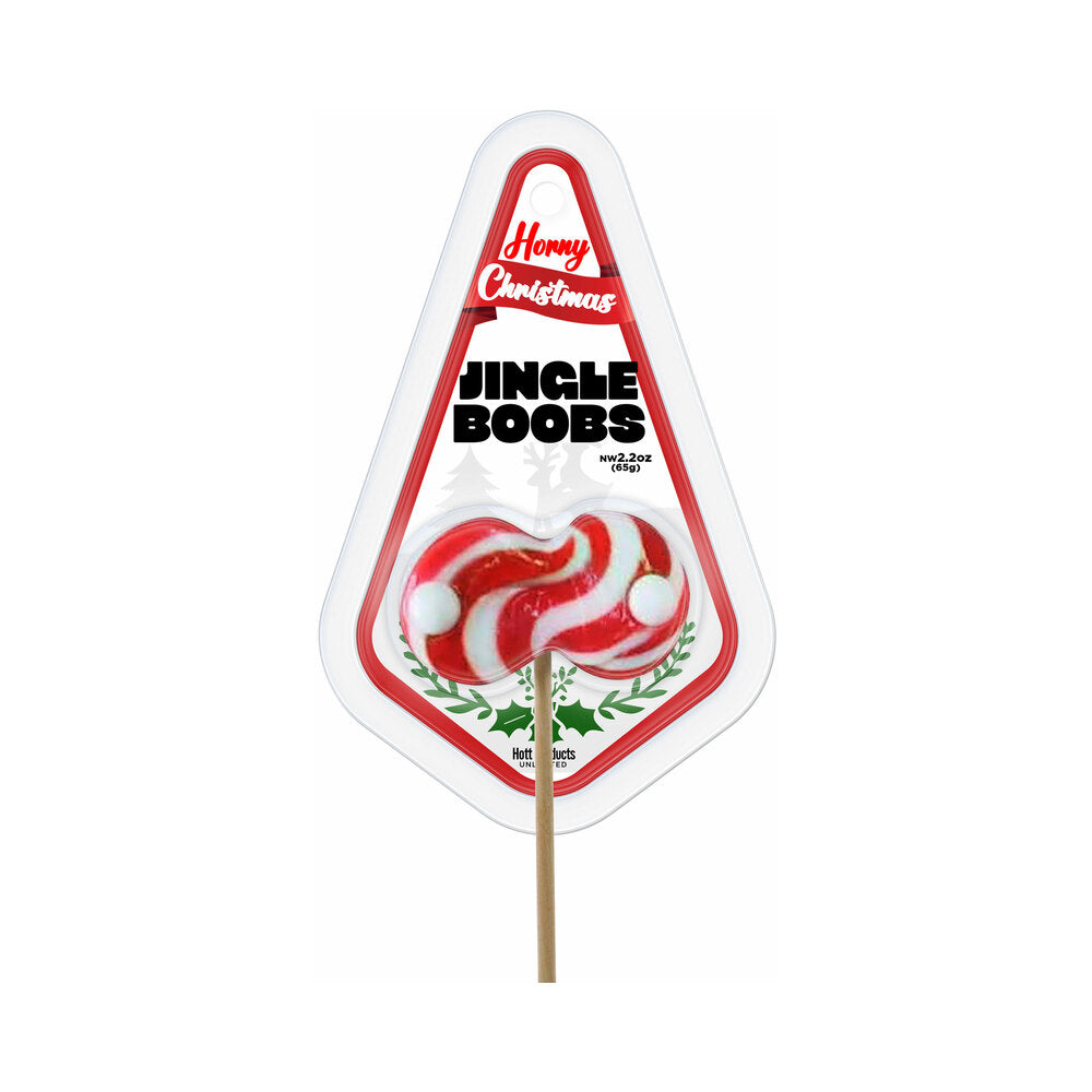 Horny Christmas Jingle Boobs Boobie Shaped Lollipop with playful design and festive packaging.