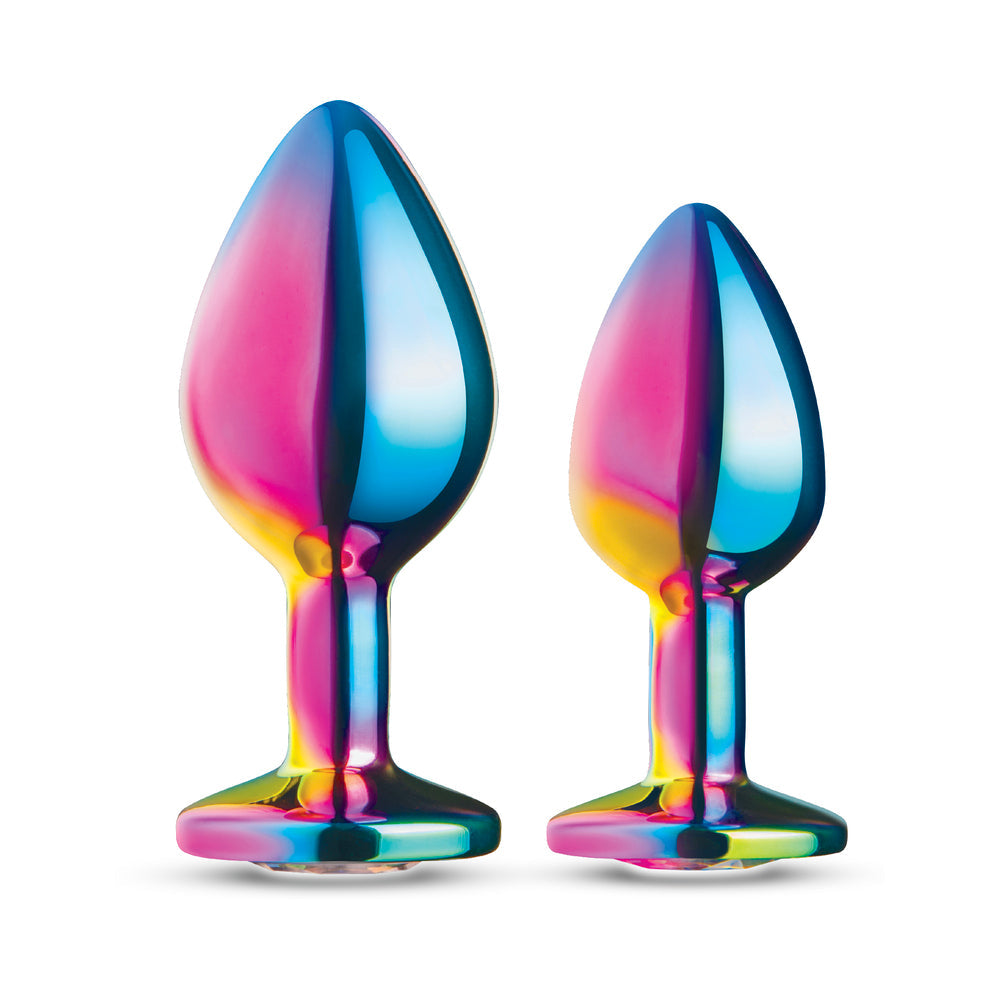 B-vibe Essentials 2-piece Rainbow Bling Anal Training Set featuring colorful anal plugs for beginners.