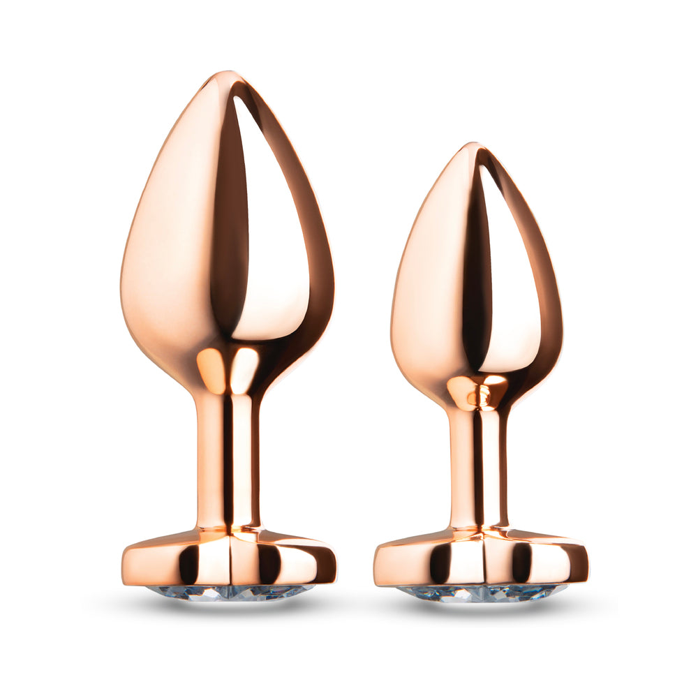 B-vibe Essentials 2-piece Jewel Hearts Anal Training Set featuring two heart-shaped jewel anal plugs.
