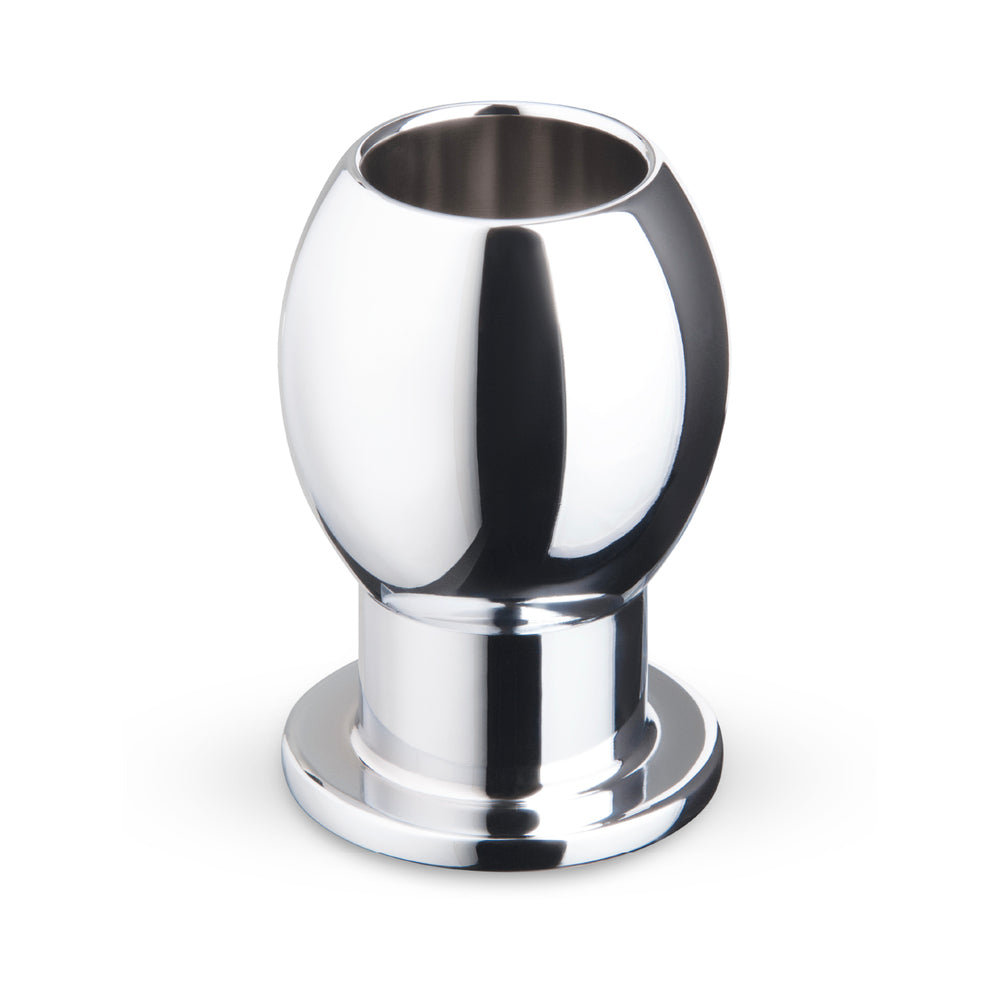 b-Vibe Essentials 3 Inch Aluminum Hollow Tunnel Butt Plug with smooth metal design for comfortable anal play.