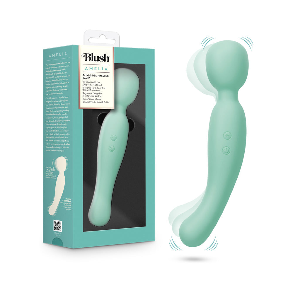 Blush Collection Amelia Massage Wand Seafoam in packaging, showcasing its dual-ended design for versatile stimulation.