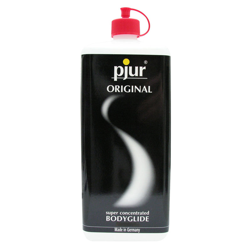 Pjur Original Concentrated Silicone Personal Lubricant 1000 Ml bottle with sleek design and red cap.