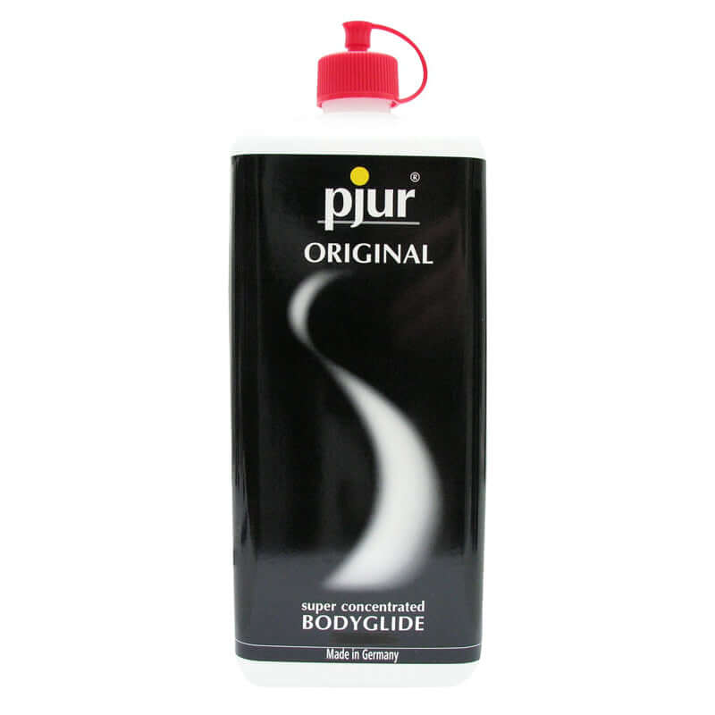 Pjur Original Concentrated Silicone Personal Lubricant 1000 Ml bottle with sleek design and red cap.