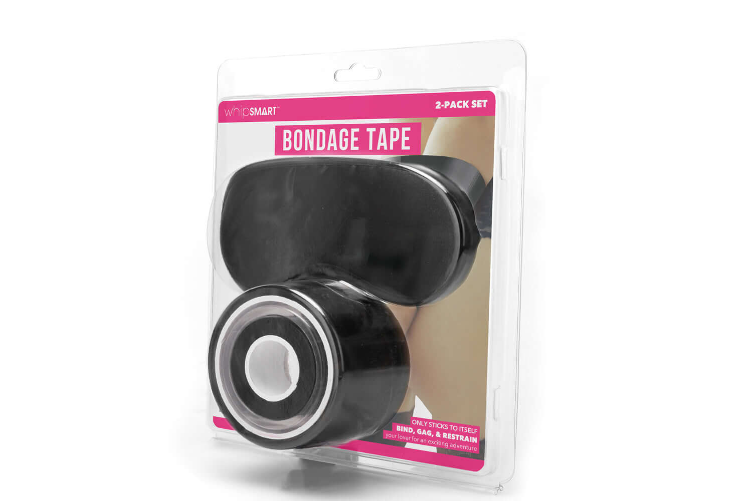 Whipsmart 100ft Bondage Tape in packaging, ideal for versatile and effective restraint play without sticky residue.