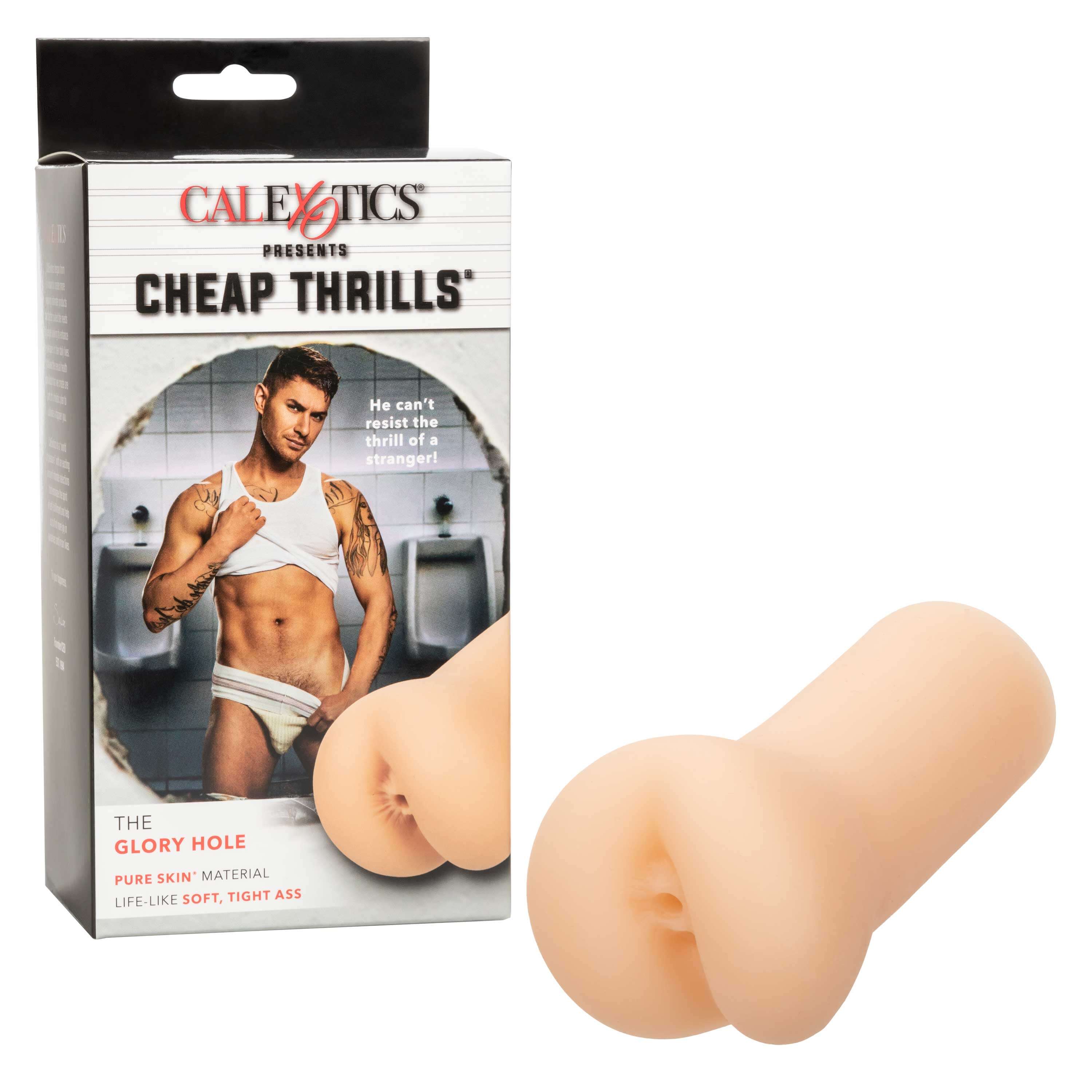 Cheap Thrills the Glory Hole Stroker with packaging, showcasing lifelike texture and discreet design.