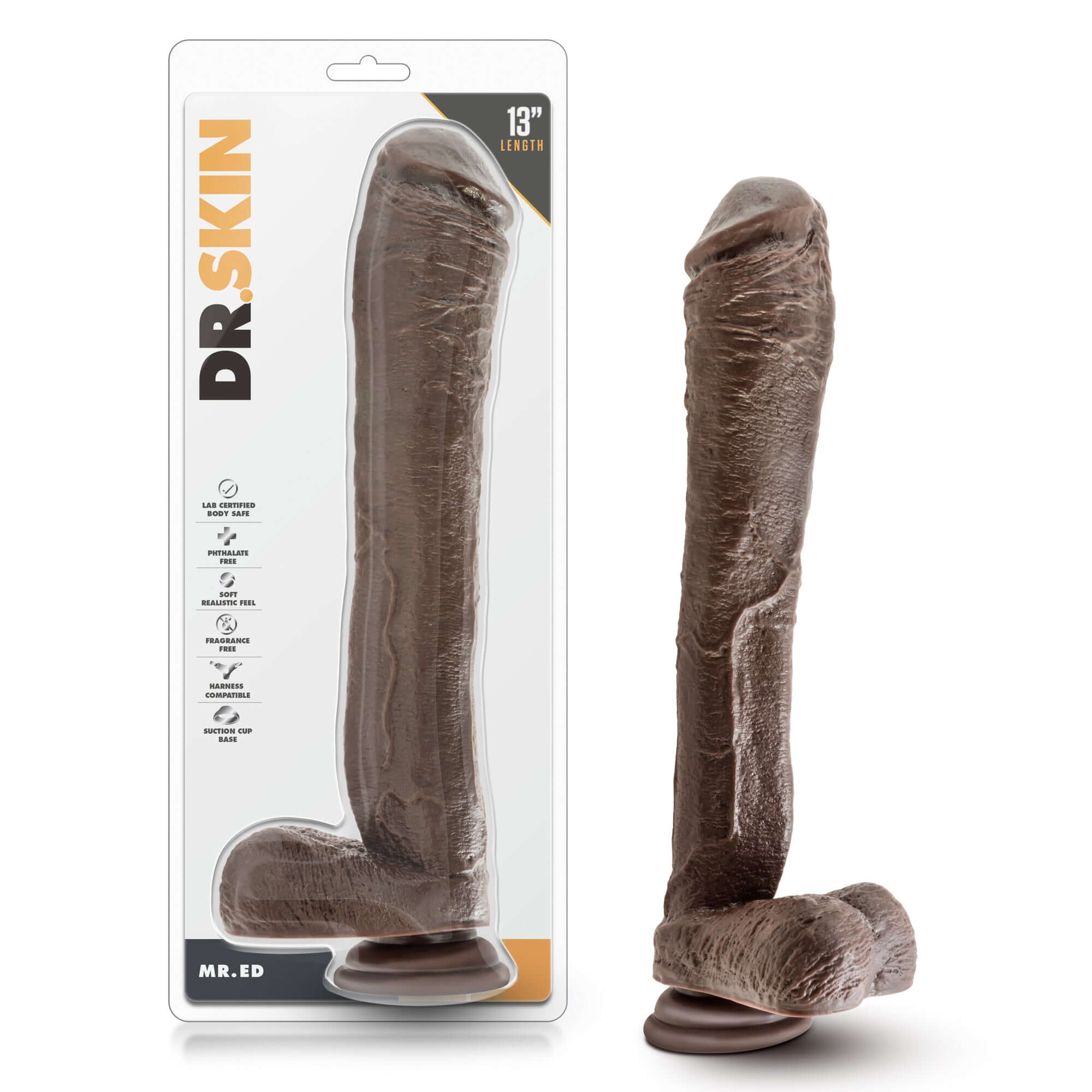 Dr. Skin Mr. Ed 13 Inch Dildo with Suction Cup - Chocolate-2