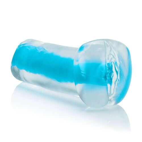Shanes World Strokes College Tease Blue Stroker showcasing a soft, stretchy design with a ribbed tunnel for enhanced stimulation.