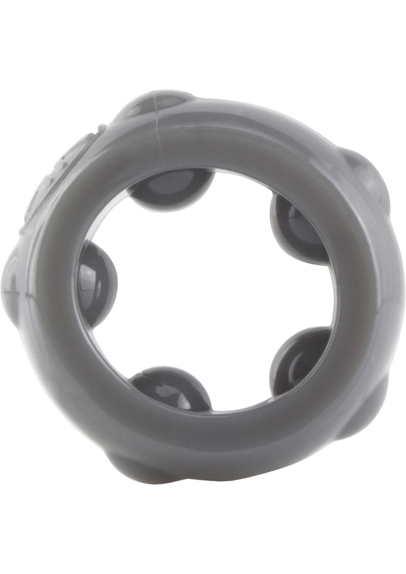 RingO Ranglers Cannonball Cock Ring Grey 10 Count with silicone pleasure balls for enhanced erections.