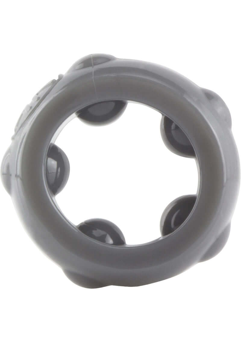 RingO Ranglers Cannonball Cock Ring Grey 10 Count with silicone pleasure balls for enhanced erections.