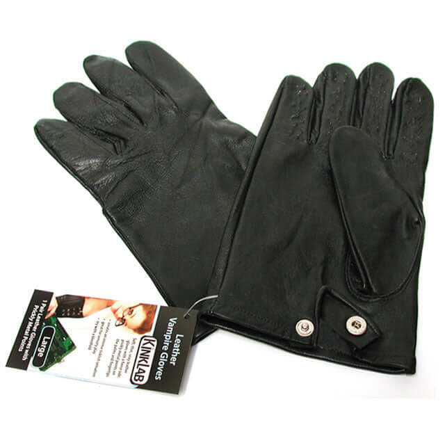 Kinklab Leather Vampire Gloves Small, premium leather gloves with metal-tipped fingertips for sensory play.