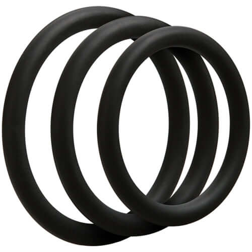 Optimale 3 C Ring Set Thin Black - three thin silicone cock rings in graduated sizes for enhanced performance.