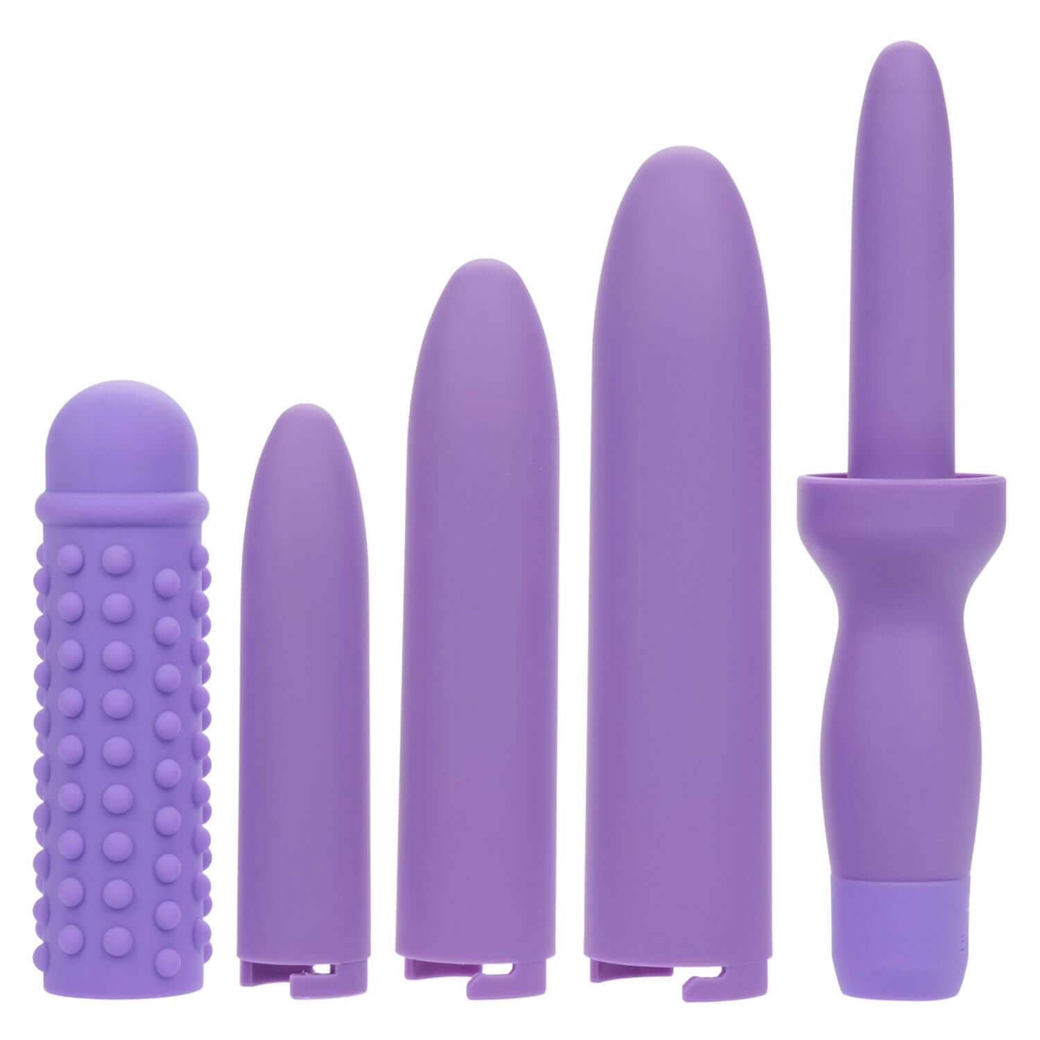 Dr Laura Berman Rechargeable Dilators Set of 4 featuring multiple purple dilator attachments.