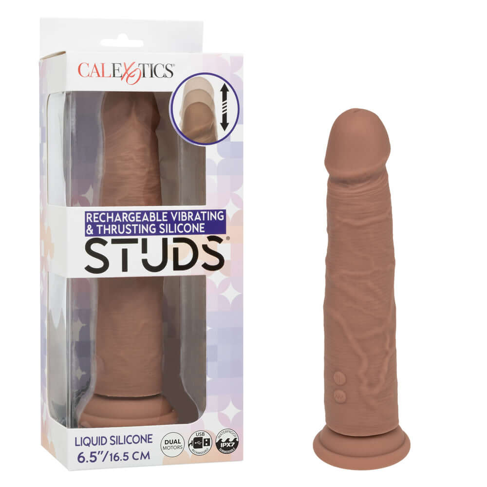 Rechargeable Vibrating and Thrusting Silicone Studs - Brown-1