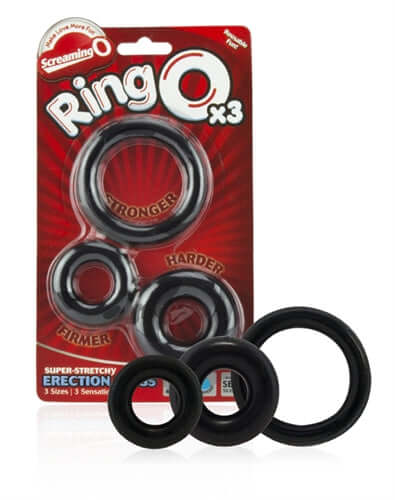 Screaming O Ringo X 3 Pack Black with three different sizes for stronger firmer harder erections.