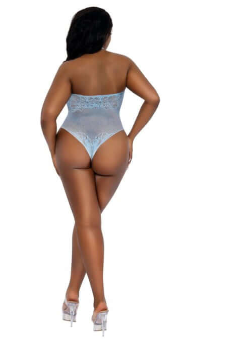 Dreamgirl Lingerie Ashley Teddy Queen Size Arctic Blue back view, showcasing sleek silhouette and vibrant color.