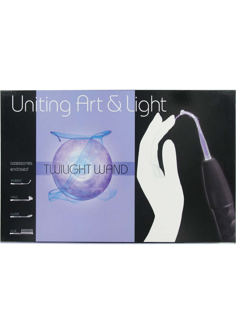 Zeus Electrosex Twilight Wand 110V Black packaging showcasing design and features of the product.
