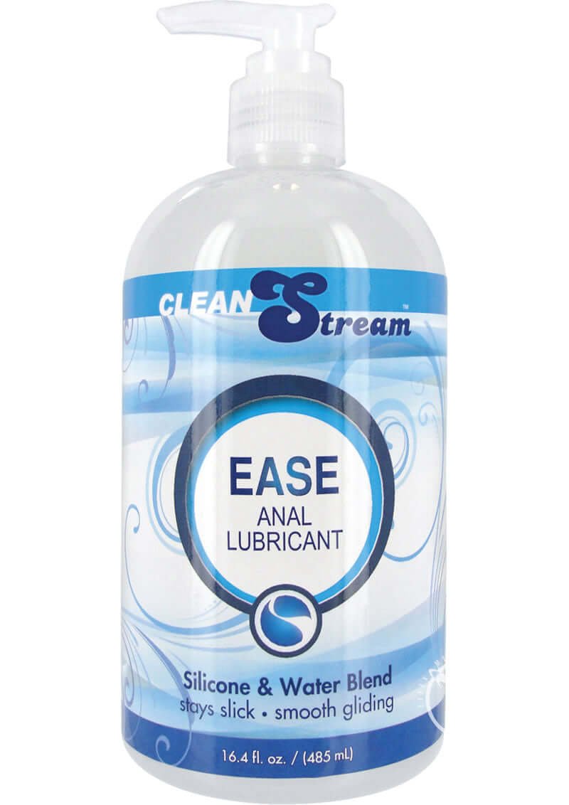 CleanStream Ease Anal Hybrid Lubricant 16.4 Oz bottle with pump, silicone & water blend for smooth gliding.