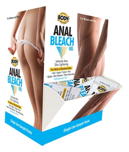 Body Action Anal Bleach Gel 50 Pieces Display for intimate area skin lightening and reducing discoloration.