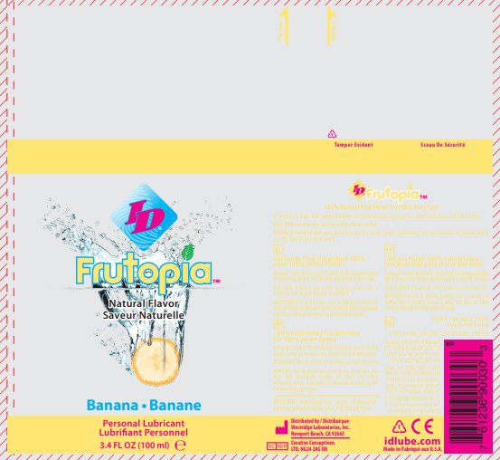 ID Frutopia Natural Flavor Lubricant Banana 3.4 Oz product packaging with vibrant banana design.