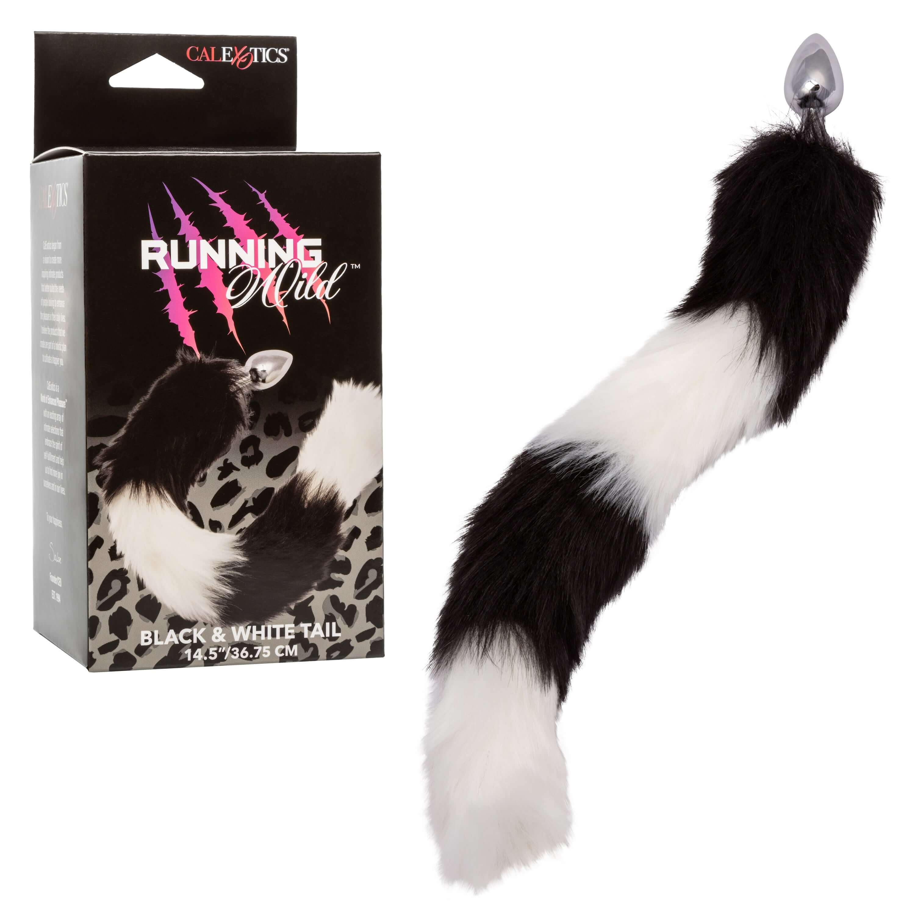 Running Wild Tail Butt Plug Black White with black and white tail design for sensory exploration and pleasure.