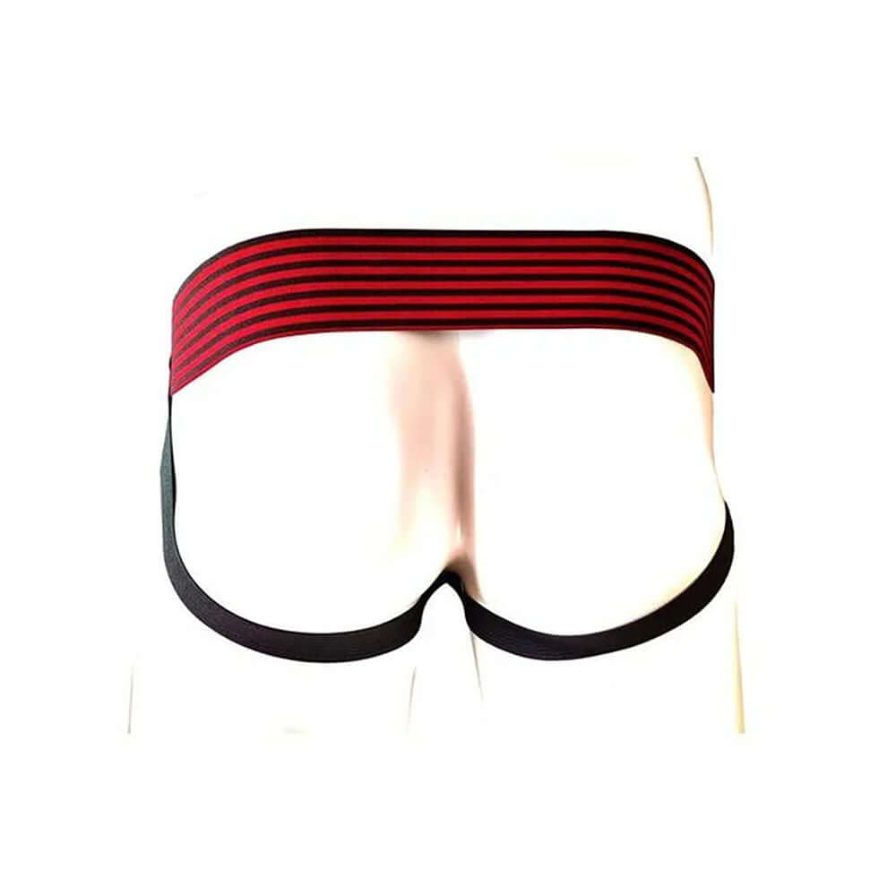 Rouge Jock Strap Black Medium displayed from the back, showcasing black and red striped design.