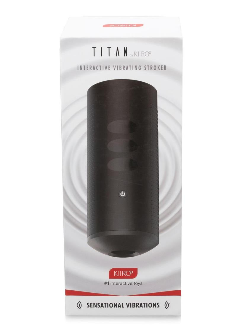 Kiiroo Titan Interactive Vibrating Masturbator packaged, featuring touch-sensitive controls and sleek design.