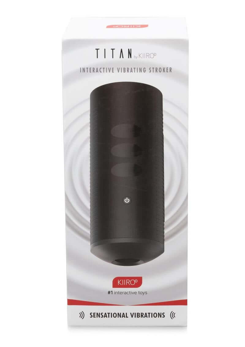 Kiiroo Titan Interactive Vibrating Masturbator packaged, featuring touch-sensitive controls and sleek design.