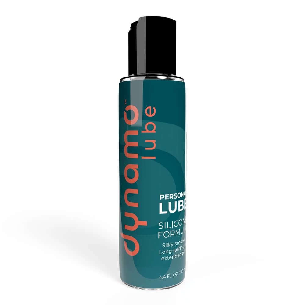 Dynamo Lube Silicone Formula 4.4 Oz bottle featuring premium silicone-based lubricant for enhanced intimacy.