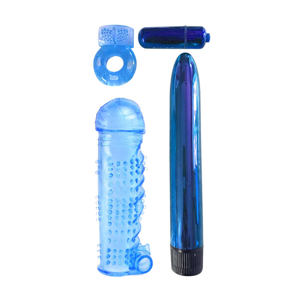 Blue Classix Ultimate Pleasure Couples Kit containing vibrators and accessories for enhanced intimacy.