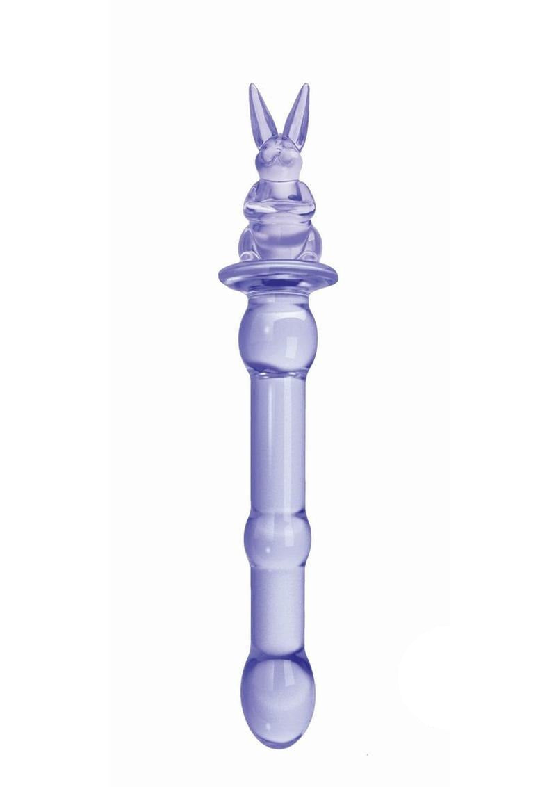 Glass Menagerie Rabbit Dildo Purple features a charming rabbit design with a smooth, crystal-clear glass surface.