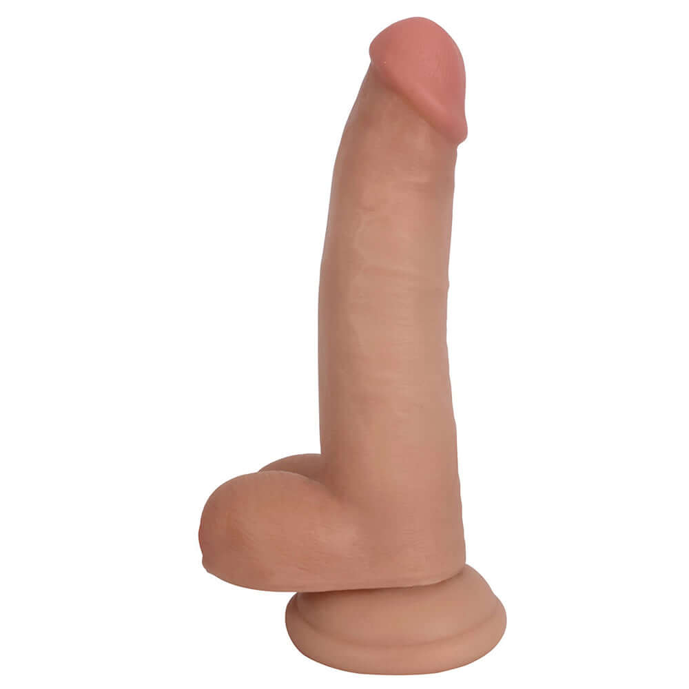 Jock 8 inches Dong With Balls Vanilla realistic dildo showcasing detailed anatomical features and a sturdy base.