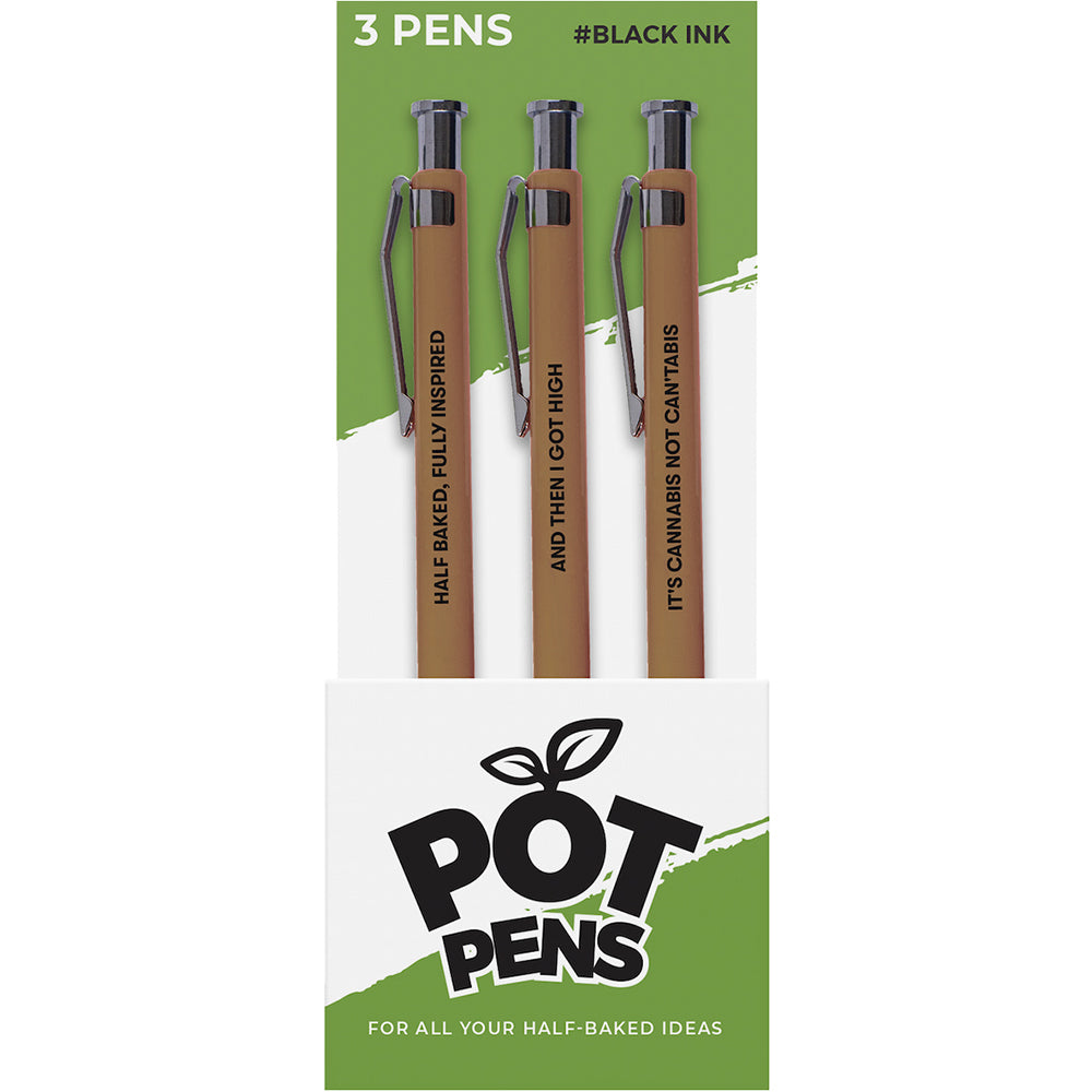 Wood Rocket Pot Pens 3 Pack Cannabis Gag Gift with humorous sayings and black ink functionality.