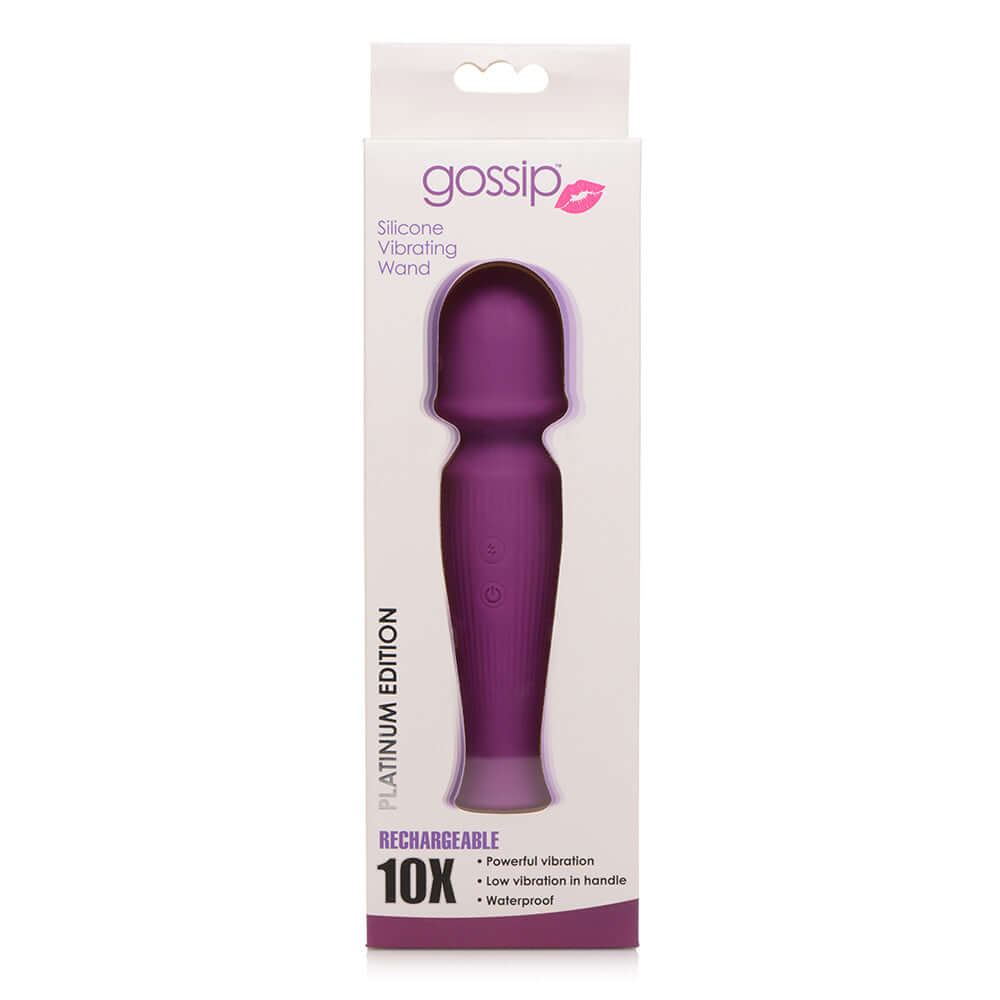 10x Silicone Vibrating Wand Violet in a stylish package designed for powerful and customizable stimulation.
