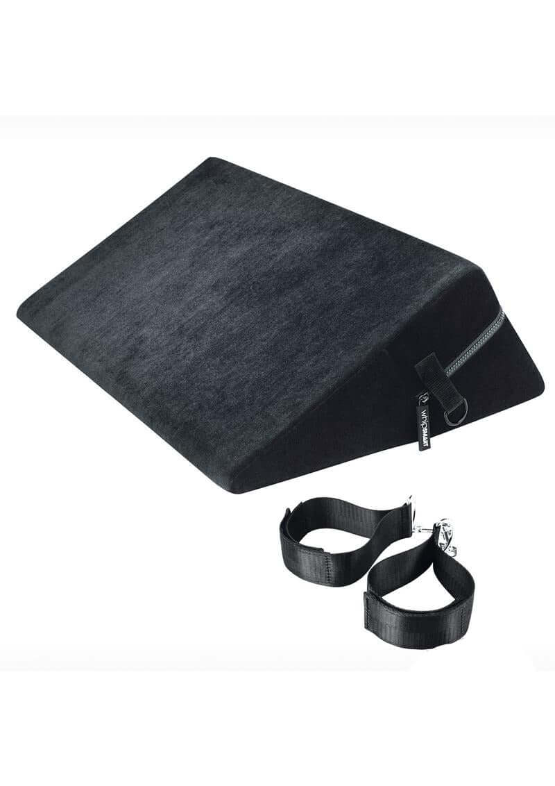 WhipSmart Mini Try-Angle Cushion Black with adjustable straps for versatile positioning and comfort during intimate moments.