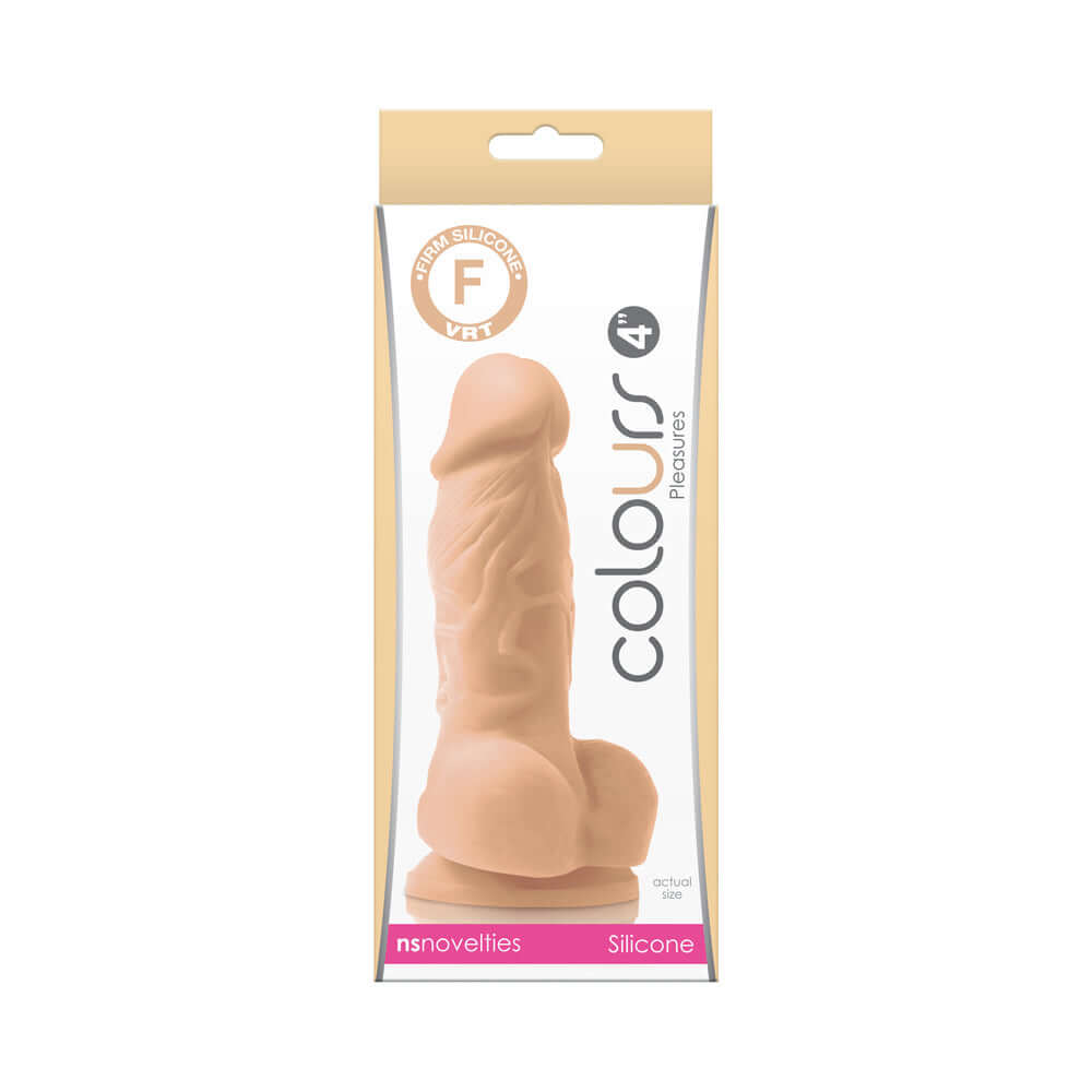 Colours Pleasures Dildo 4 inches Beige in packaging, showcasing its premium silicone design and realistic styling.
