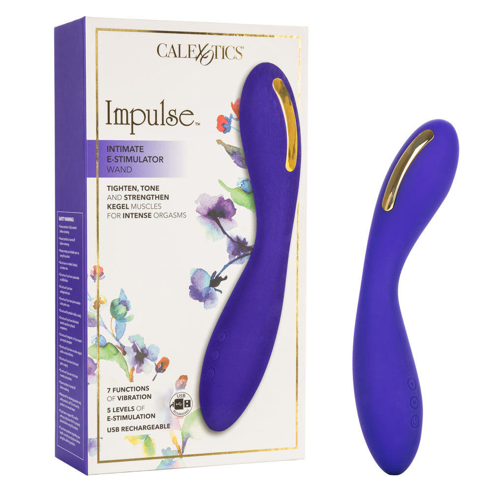 Impulse Intimate E-stimulator Wand packaging with sleek design and features for enhanced stimulation.
