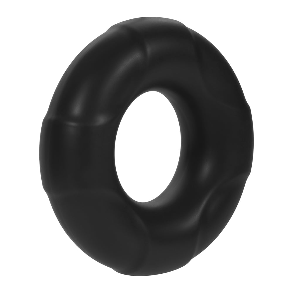 Forto F-33 Liquid Silicone Cockring Large Black, smooth black silicone ring for enhanced erection support and comfort.