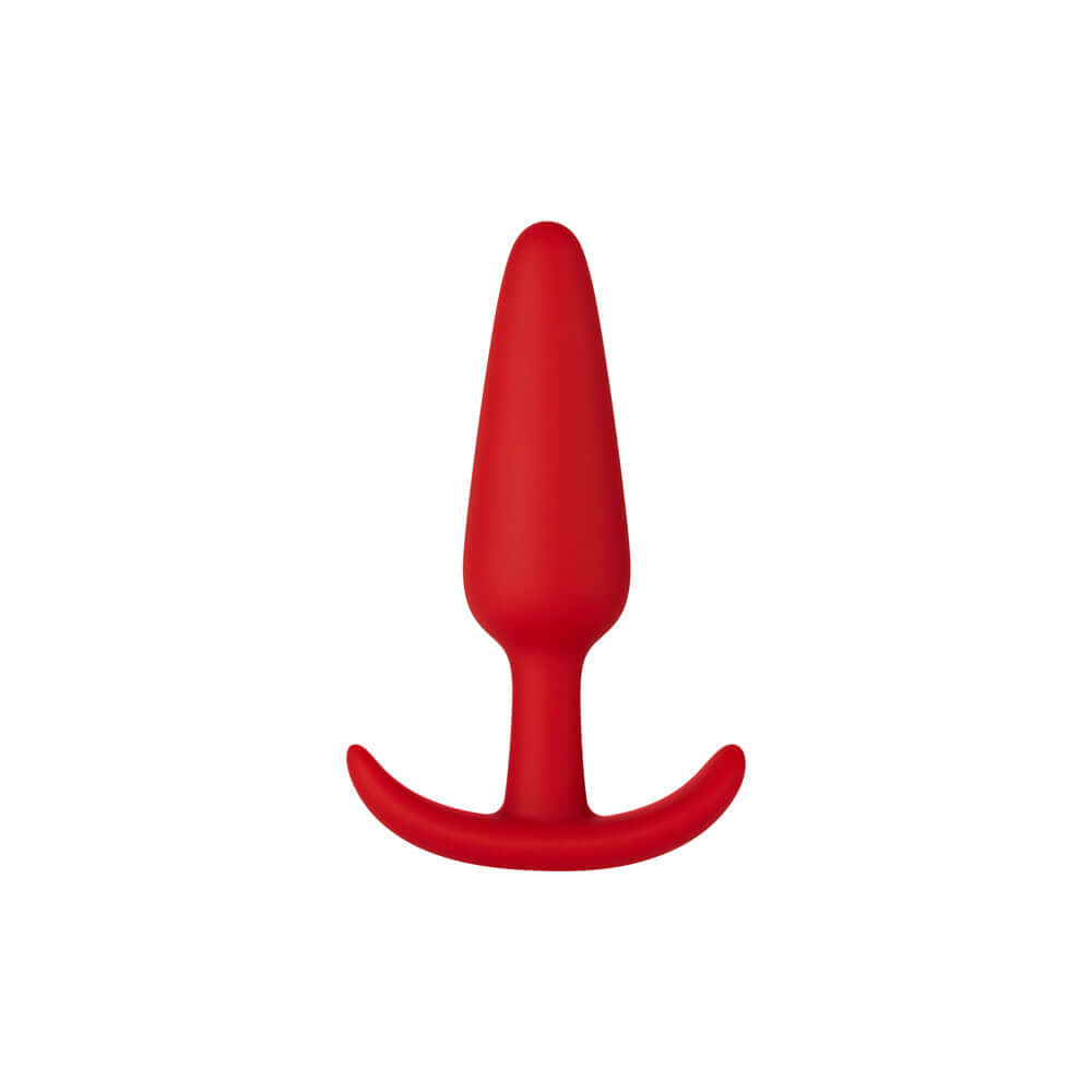 Forto F-31 Silicone Anal Plug Small Red, a sleek tapered silicone plug with a flared base for comfort and versatility.