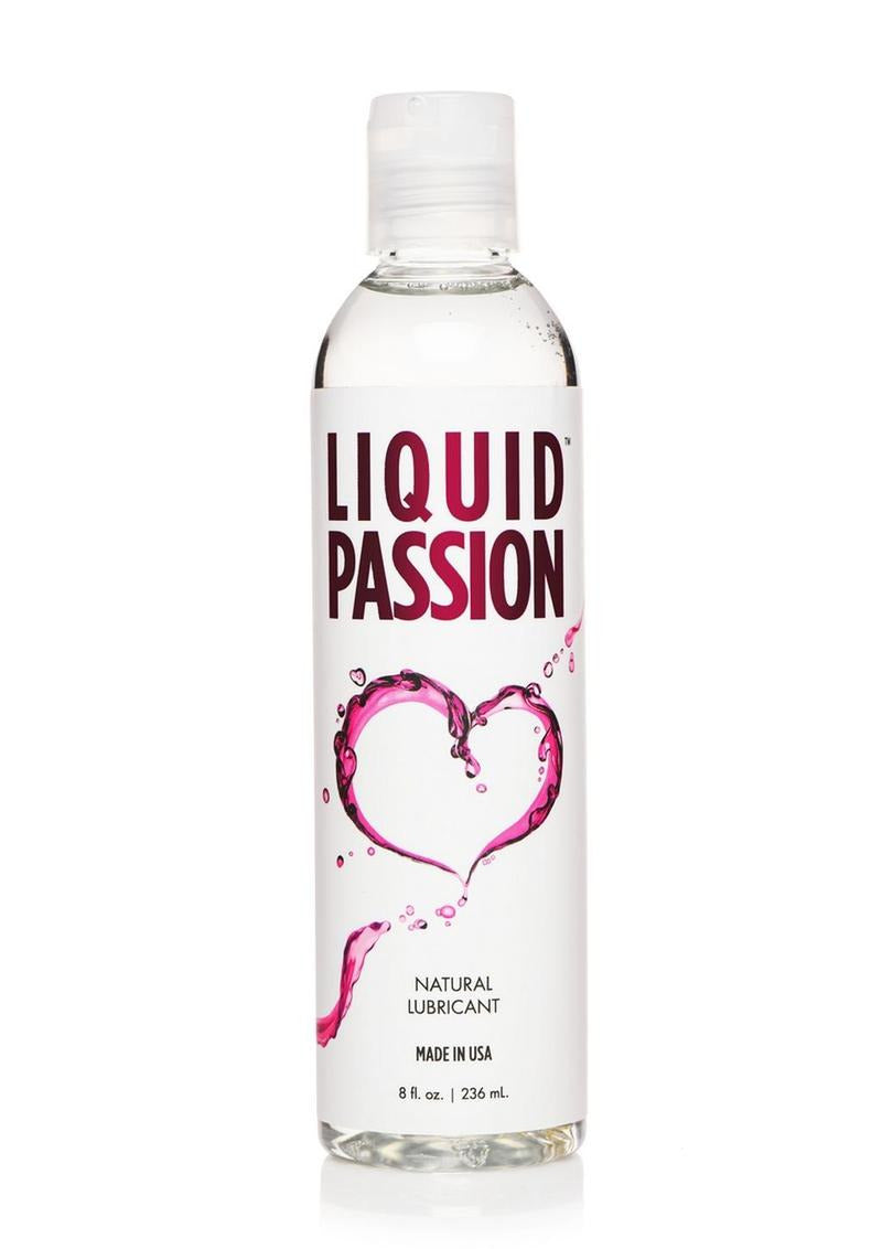 Liquid Passion Natural Water Based Lubricant 8 Oz bottle with heart graphic and clear liquid