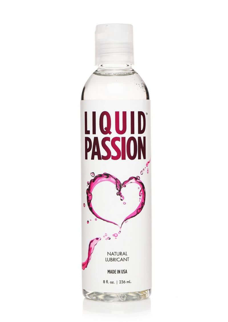 Liquid Passion Natural Water Based Lubricant 8 Oz bottle with heart graphic and clear liquid