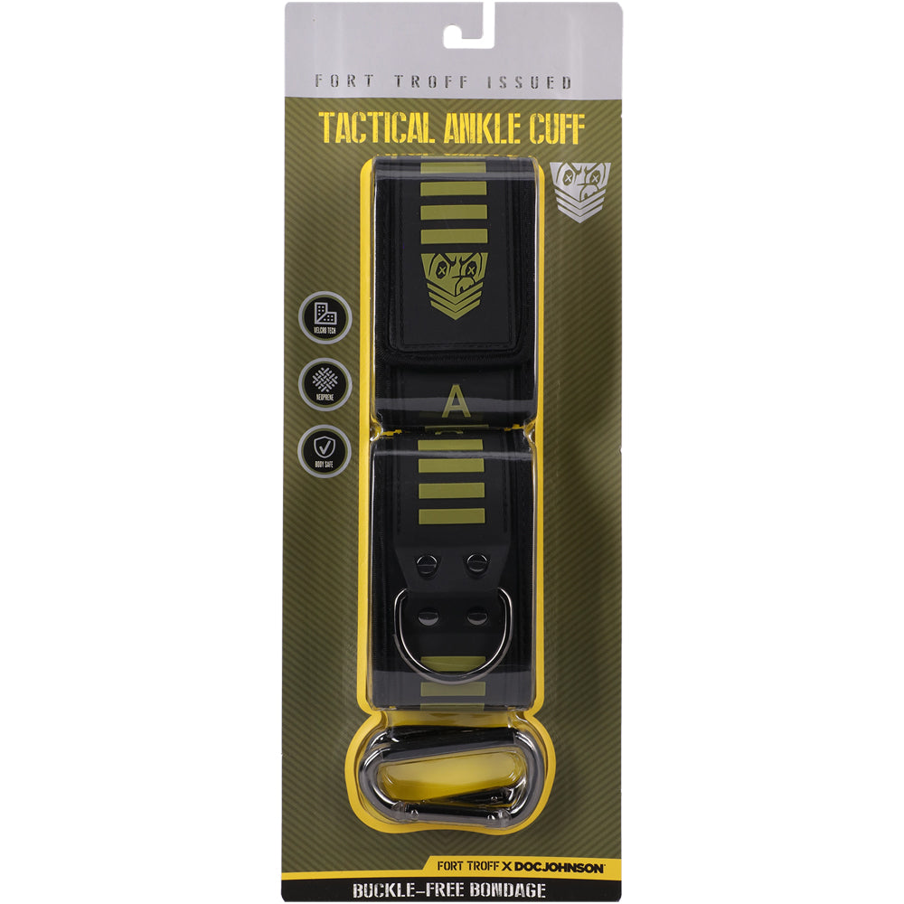 Fort Troff Tactical Ankle Cuffs Black Green packaging with hook-and-loop design for secure fit and comfort.