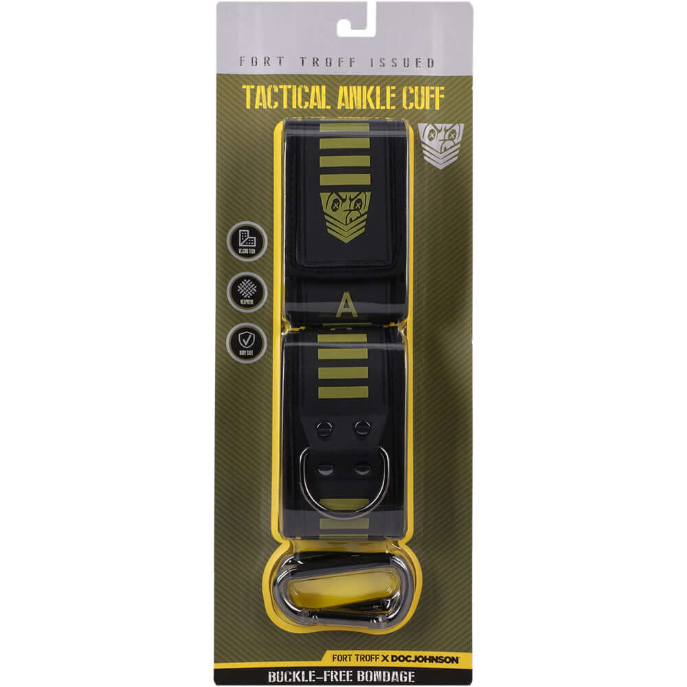 Fort Troff Tactical Ankle Cuffs Black Green packaging with hook-and-loop design for secure fit and comfort.