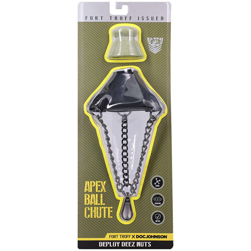 Fort Troff Apex Ball Chute Black packaging featuring durable silicone design and secure fastening system.