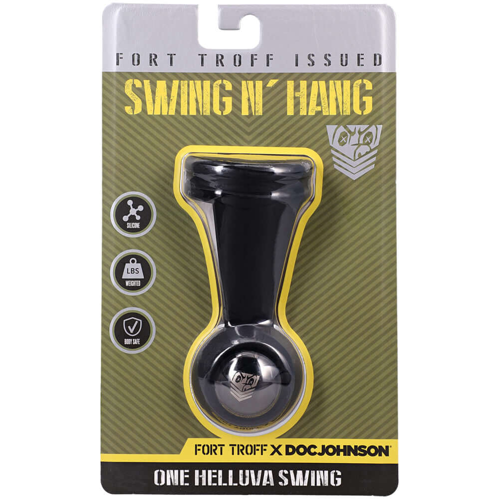 Fort Troff Swing N Hang Black packaging showcasing premium weighted silicone ring design and branded details.