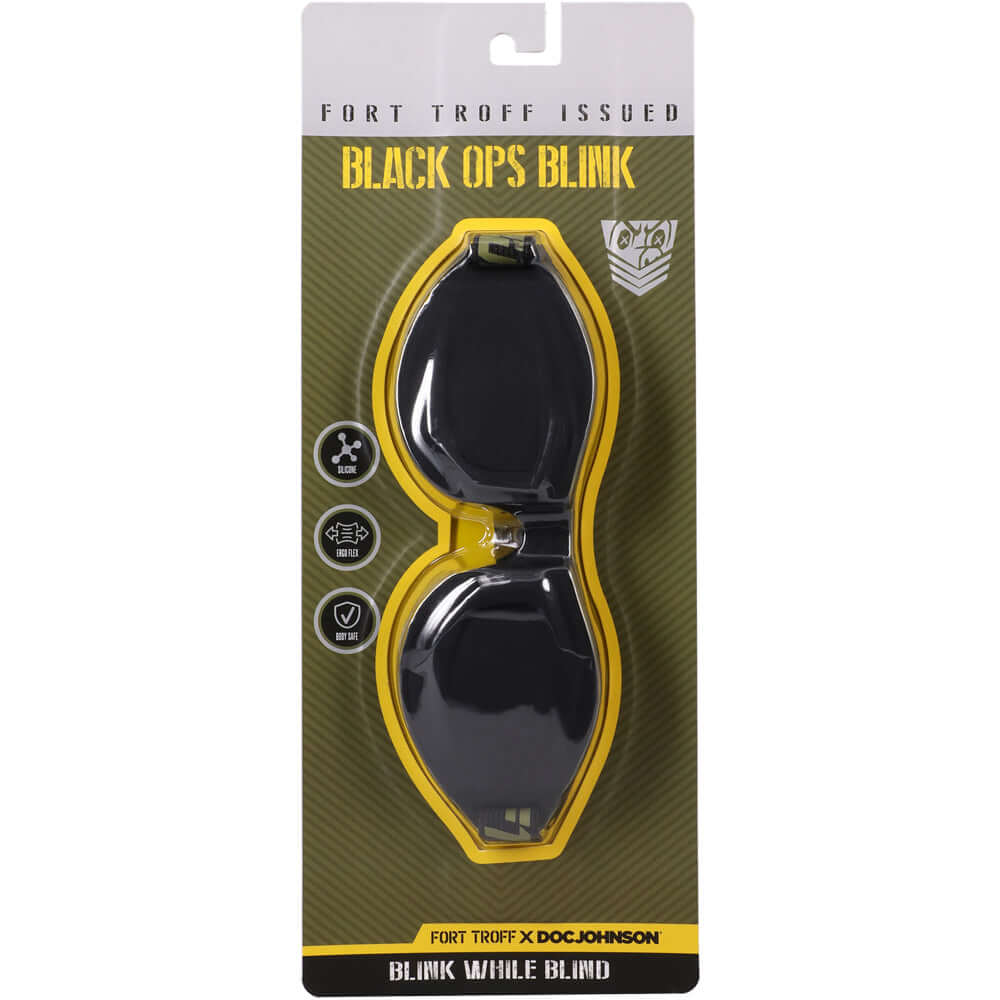 Fort Troff Black Ops Blink Black blindfold packaging featuring ergonomic cupped design and comfort-focused styling.
