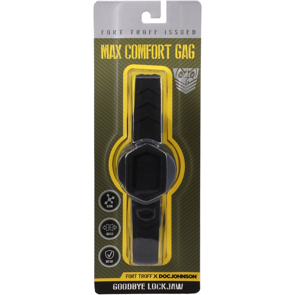 Fort Troff Max Comfort Gag Black in packaging showcasing its flexible design for comfortable use.